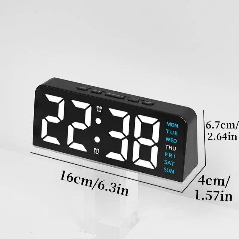 USB Powered Digital Alarm Clock Mood Light TEMP Date Week 2 Alarm Snooze Table Clock 4-level Brightness 12/24H Digital LED Clock
