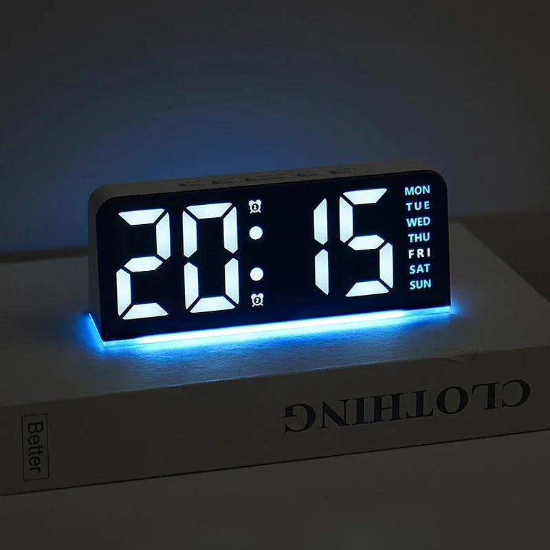 USB Powered Digital Alarm Clock Mood Light TEMP Date Week 2 Alarm Snooze Table Clock 4-level Brightness 12/24H Digital LED Clock