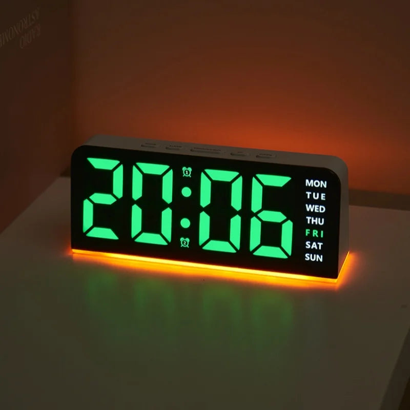 USB Powered Digital Alarm Clock Mood Light TEMP Date Week 2 Alarm Snooze Table Clock 4-level Brightness 12/24H Digital LED Clock