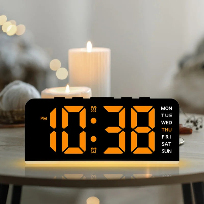 USB Powered Digital Alarm Clock Mood Light TEMP Date Week 2 Alarm Snooze Table Clock 4-level Brightness 12/24H Digital LED Clock