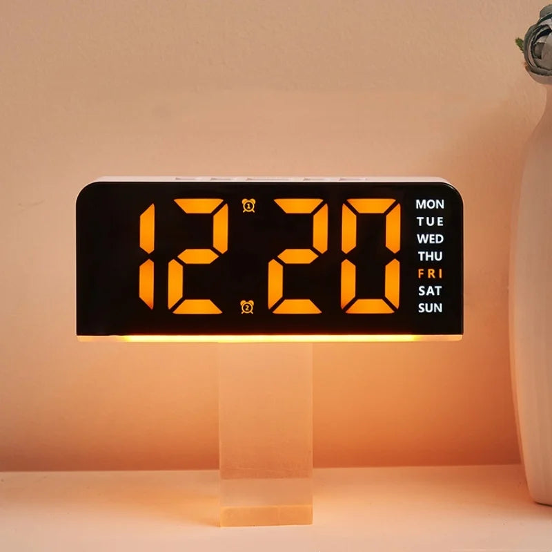 USB Powered Digital Alarm Clock Mood Light TEMP Date Week 2 Alarm Snooze Table Clock 4-level Brightness 12/24H Digital LED Clock