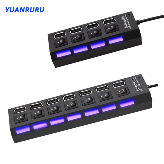 USB 2.0 Hub – 4/7 Port USB Splitter with Individual Switches