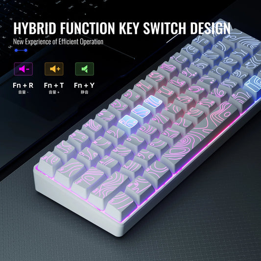 60% Compact Wired Keyboard with RGB Backlight and Membrane Keyswitches. Suitable for Windows Tablets, Laptops and Gamers. White.