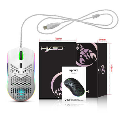 Hot Sale HXSJ J900 Gaming Mice RGB Luminous Lightweight Macro Programming Hollow Ergonomics Wired Mouse for Laptop Game Office