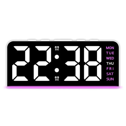 USB Powered Digital Alarm Clock Mood Light TEMP Date Week 2 Alarm Snooze Table Clock 4-level Brightness 12/24H Digital LED Clock