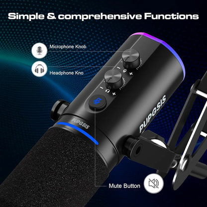 PUPGSIS XLR/USB Podcast Microphone, Gaming Mic with Mute Button, Reverb Effects, Noise Cancellation, Boom Arm Stand, Headphones Jack, Dynamic Microphone for Streaming/Recording/Gaming/Vocal