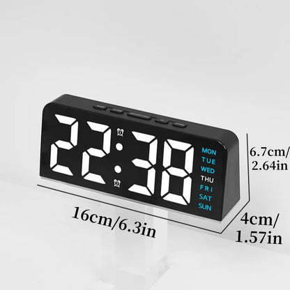 USB Powered Digital Alarm Clock Mood Light TEMP Date Week 2 Alarm Snooze Table Clock 4-level Brightness 12/24H Digital LED Clock