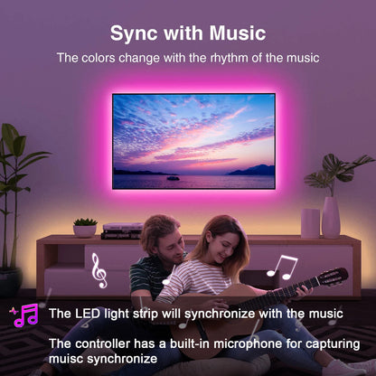 LED Strip Lights Music Sync – RGB App Control for Room & TV