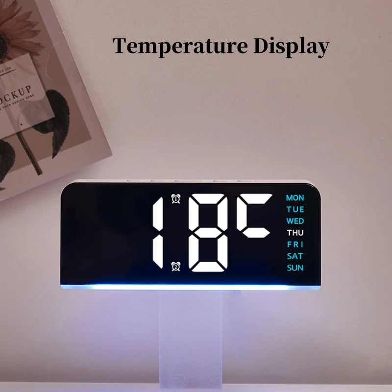 USB Powered Digital Alarm Clock Mood Light TEMP Date Week 2 Alarm Snooze Table Clock 4-level Brightness 12/24H Digital LED Clock
