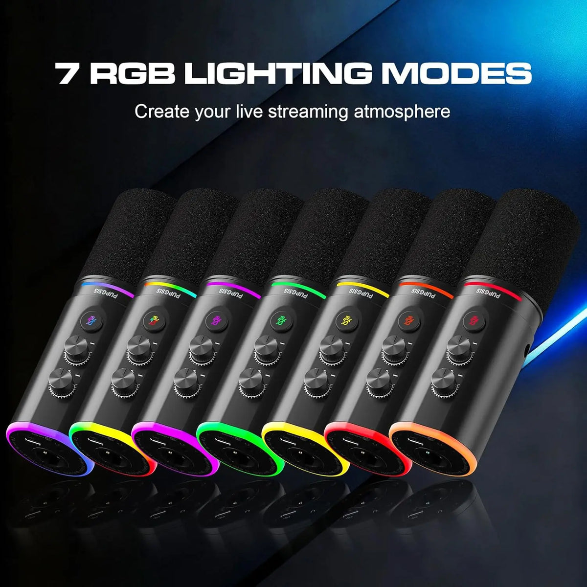 PUPGSIS XLR/USB Podcast Microphone, Gaming Mic with Mute Button, Reverb Effects, Noise Cancellation, Boom Arm Stand, Headphones Jack, Dynamic Microphone for Streaming/Recording/Gaming/Vocal