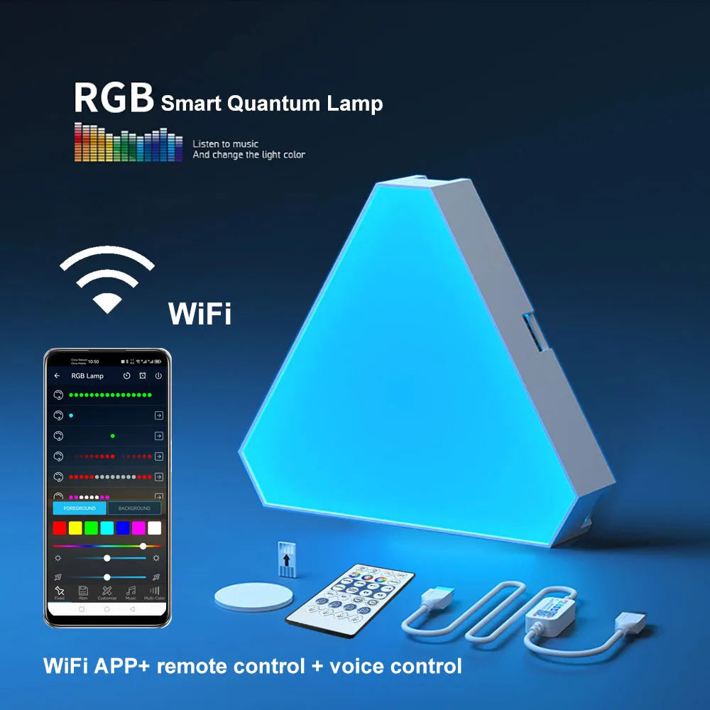 RGB LED Triangular Quantum Wall Lamp – Smart Music Sync Light