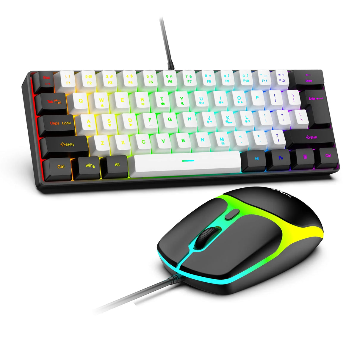 USB Wired RGB Gaming Keyboard 61 Keys White Black Compact Mini Office Keyboard and Mouse for PC Desktop Computer Gamer Keypad