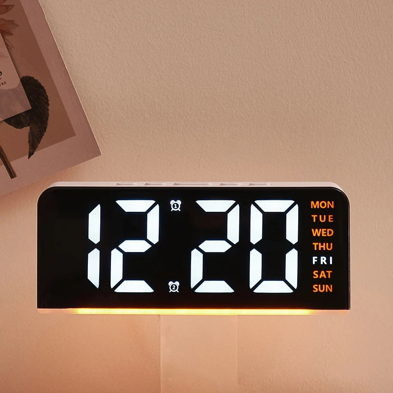 USB Powered Digital Alarm Clock Mood Light TEMP Date Week 2 Alarm Snooze Table Clock 4-level Brightness 12/24H Digital LED Clock