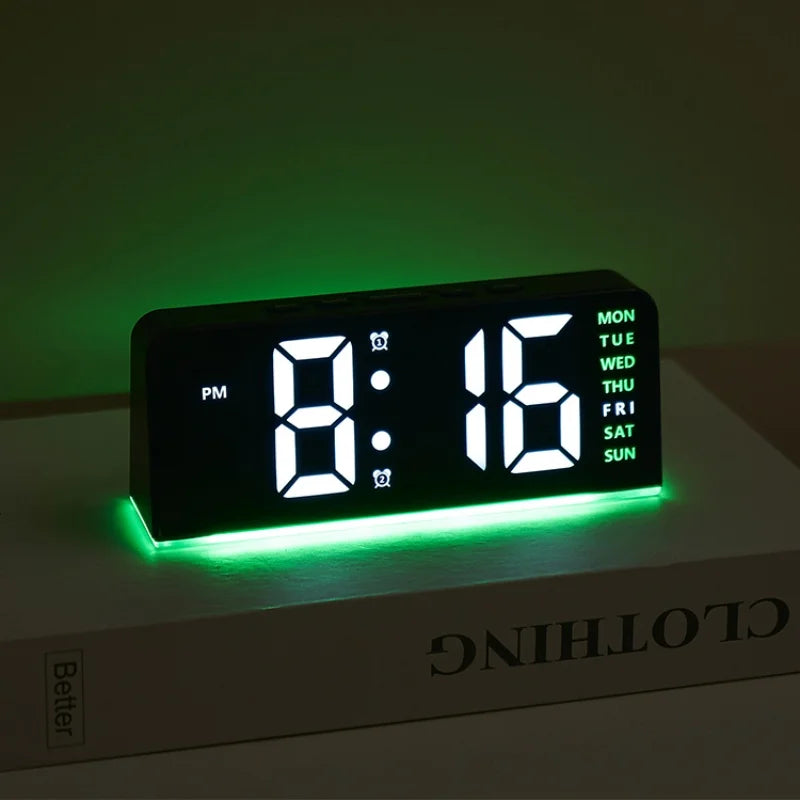 USB Powered Digital Alarm Clock Mood Light TEMP Date Week 2 Alarm Snooze Table Clock 4-level Brightness 12/24H Digital LED Clock