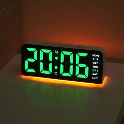 USB Powered Digital Alarm Clock Mood Light TEMP Date Week 2 Alarm Snooze Table Clock 4-level Brightness 12/24H Digital LED Clock