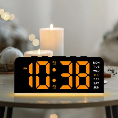 USB Powered Digital Alarm Clock Mood Light TEMP Date Week 2 Alarm Snooze Table Clock 4-level Brightness 12/24H Digital LED Clock