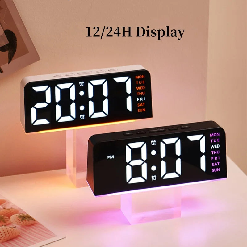 USB Powered Digital Alarm Clock Mood Light TEMP Date Week 2 Alarm Snooze Table Clock 4-level Brightness 12/24H Digital LED Clock