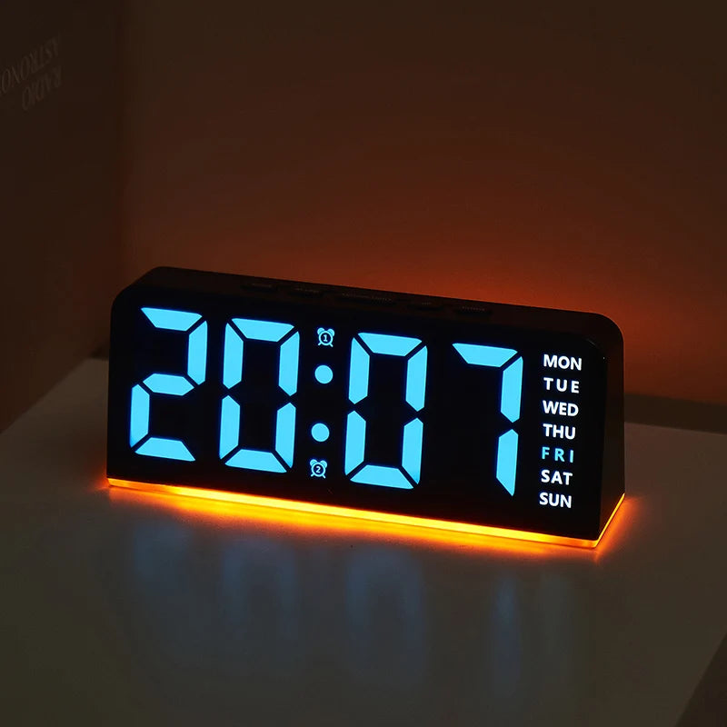 USB Powered Digital Alarm Clock Mood Light TEMP Date Week 2 Alarm Snooze Table Clock 4-level Brightness 12/24H Digital LED Clock