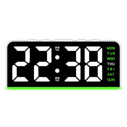 USB Powered Digital Alarm Clock Mood Light TEMP Date Week 2 Alarm Snooze Table Clock 4-level Brightness 12/24H Digital LED Clock